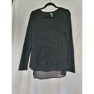Maurices black sequins sheer lined panel long sleeve sweater Medium